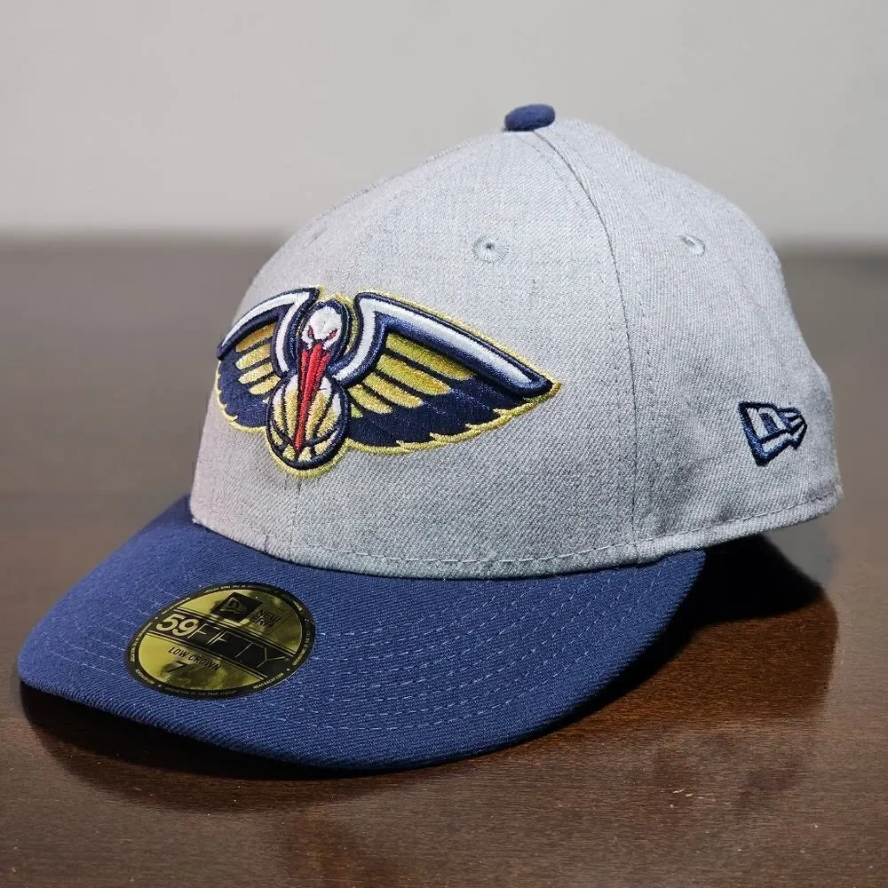 New Era New Orleans Pelicans Hat Low Crown Hat Grey Blue Fitted 7 1/8 NBA Cap